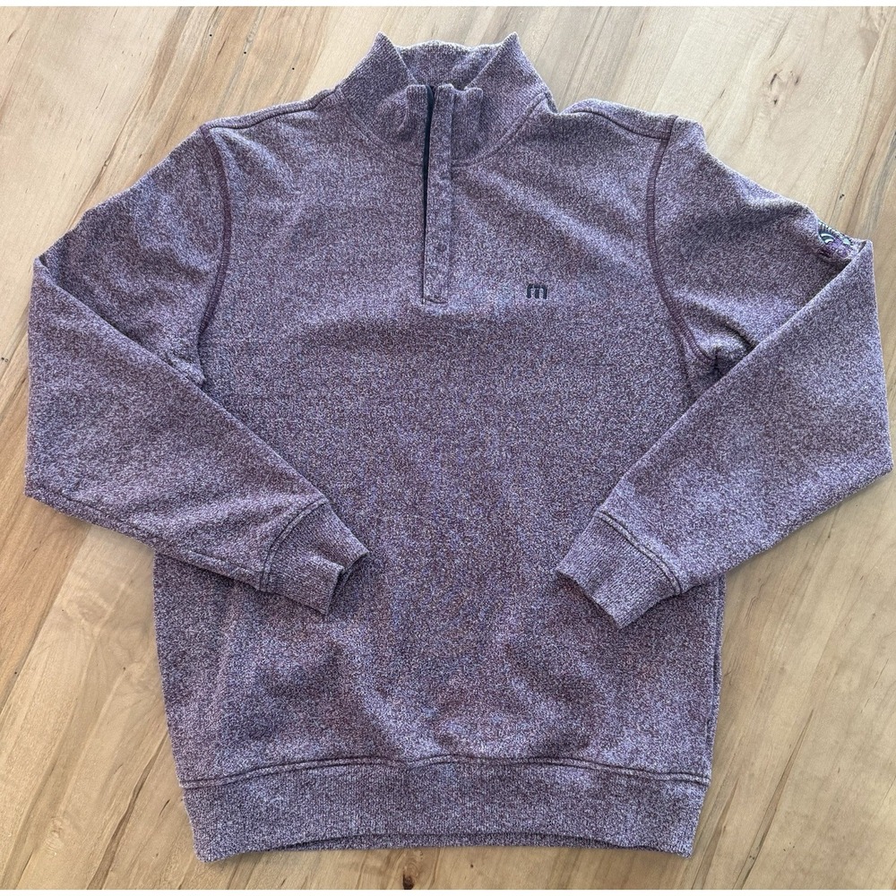 Travis Mathew Pullover Sweater Men's M Purple Quarter Zip Pockets Stretch Golf